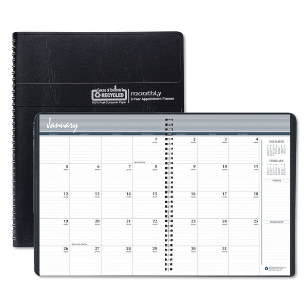 Recycled Two Year Monthly Planner with Expense Logs, 8.75 x 6.88, Black Cover, 24-Month (Jan to Dec): 2023 to 2024 [SKU: HOD268002]