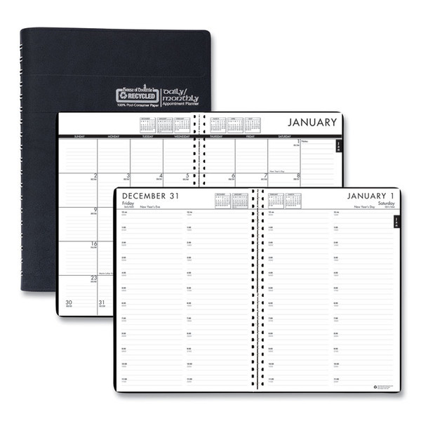 24/7 Recycled Daily Appointment Book/Monthly Planner, 10 x 7, Black Cover, 12-Month (Jan to Dec): 2023 [SKU: HOD289632]