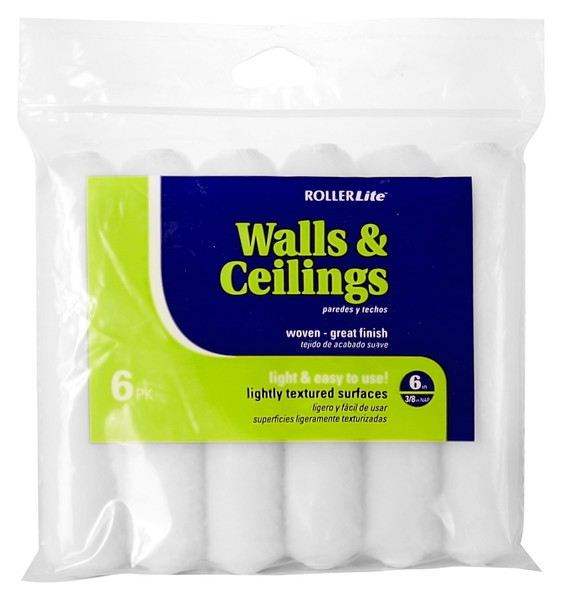 RollerLite White Velvet 6WV038-6 Mini Roller Cover, 3/8 in Thick Nap, 6 in L, Dralon Cover, White [SKU: ORG4340261]