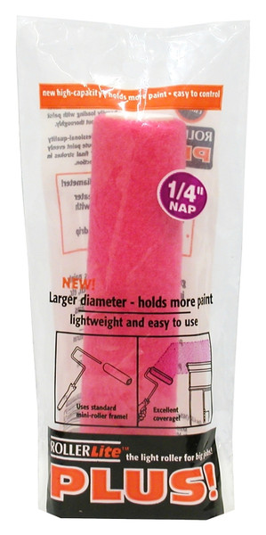 RollerLite Mo-Tech 68MT025 Roller Cover, 1/4 in Thick Nap, 6 in L, Dralon Cover, Pink [SKU: ORG4340329]