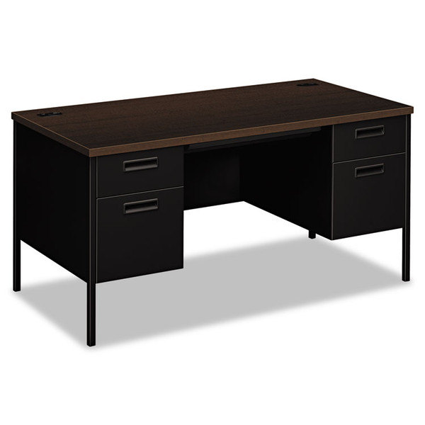 Metro Classic Series Double Pedestal Desk, Flush Panel, 60" x 30" x 29.5", Mocha/Black [SKU: HONP3262MOP]