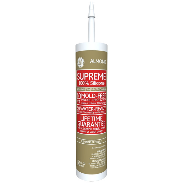 GE Supreme M90010 Adhesive Caulk, Almond, 24 hr Curing, -60 to 400 deg F, 10.1 oz Tube [SKU: ORG2575785]