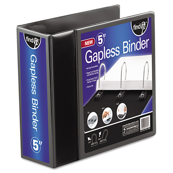 Gapless Loop Ring View Binder, 3 Rings, 5" Capacity, 11 x 8.5, Black [SKU: IDEFT07075]