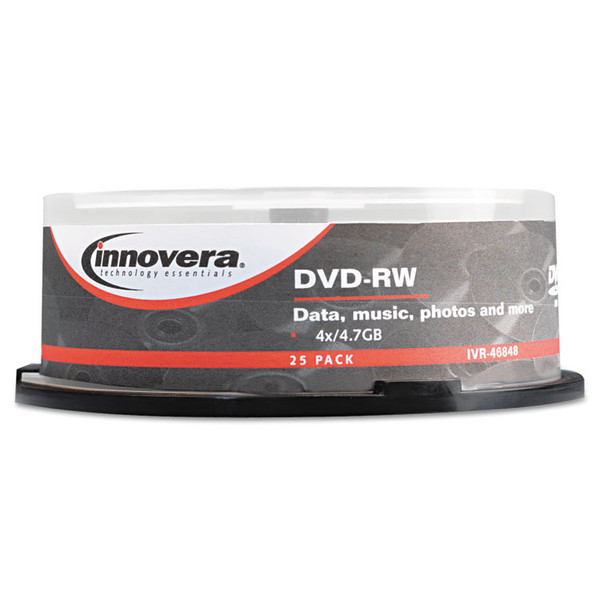 DVD-RW Rewriteable Disc, 4.7 GB, 4x, Spindle, Silver, 25/Pack [SKU: IVR46848]