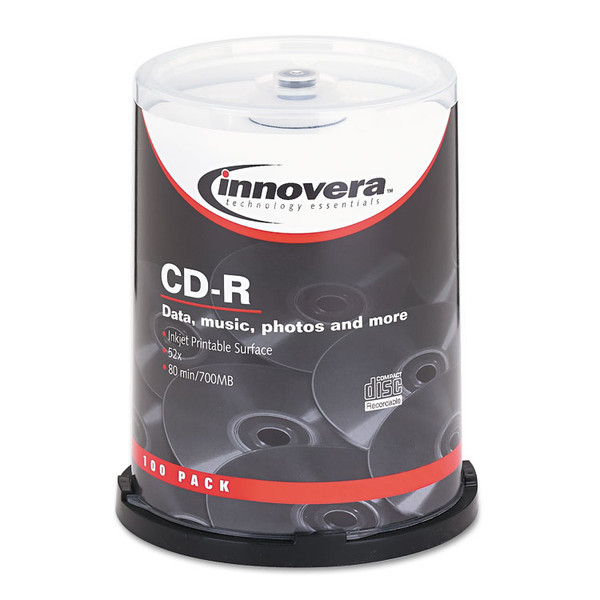 CD-R Inkjet Printable Recordable Disc, 700 MB/80 min, 52x, Spindle, Matte White, 100/Pack [SKU: IVR77815]