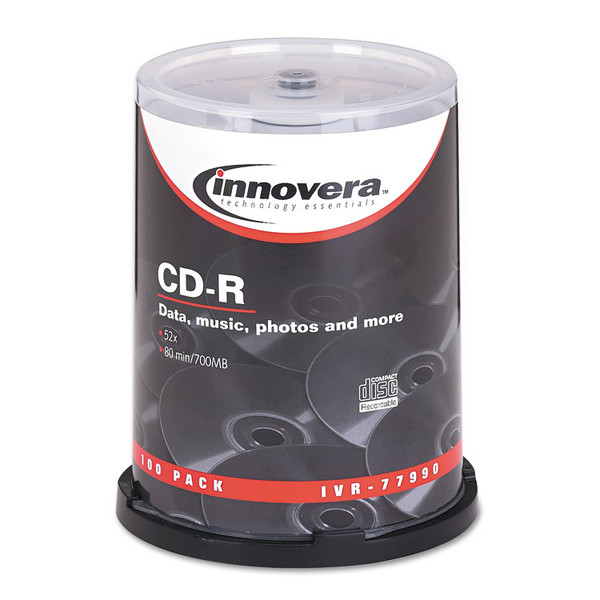 CD-R Recordable Disc, 700 MB/80min, 52x, Spindle, Silver, 100/Pack [SKU: IVR77990]