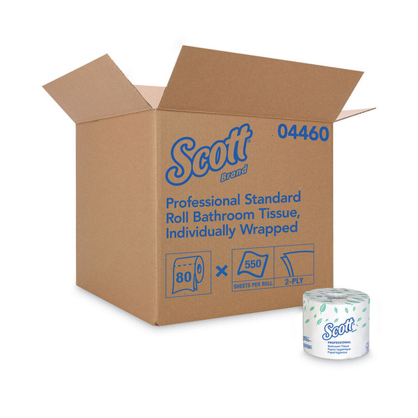 Essential Standard Roll Bathroom Tissue for Business, Septic Safe, 2-Ply, White, 550 Sheets/Roll, 80/Carton [SKU: KCC04460]