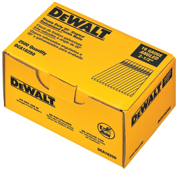 DeWALT DCA16250 Finish Nail, 2-1/2 in L, 16 Gauge, Steel, Galvanized, Brad Head, Smooth Shank [SKU: ORG1736586]