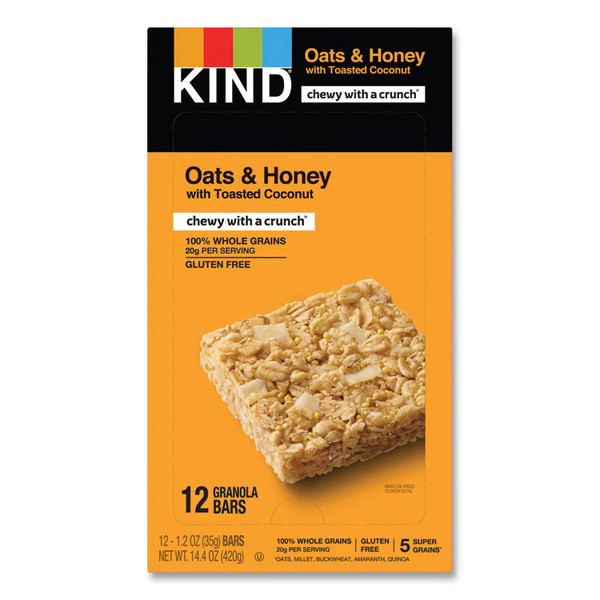 Healthy Grains Bar, Oats and Honey with Toasted Coconut, 1.2 oz, 12/Box [SKU: KND18080]