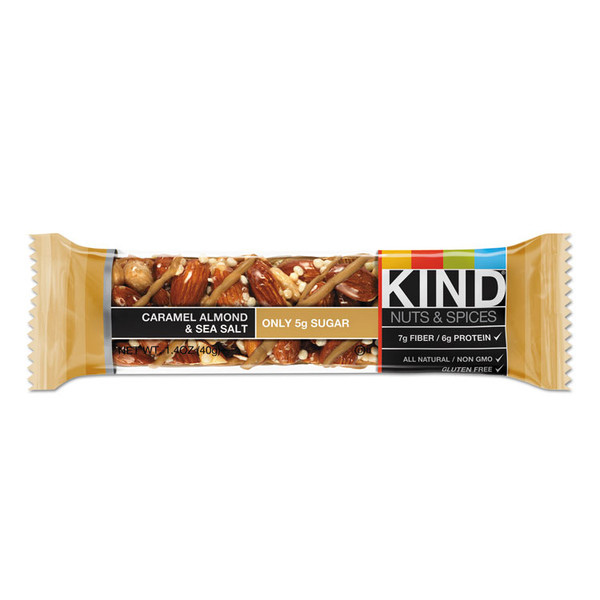 Nuts and Spices Bar, Caramel Almond and Sea Salt, 1.4 oz Bar, 12/Box [SKU: KND18533]