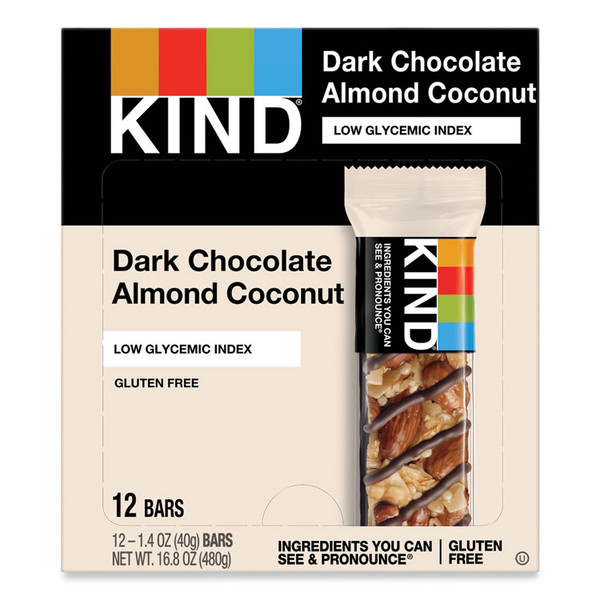 Fruit and Nut Bars, Dark Chocolate Almond and Coconut, 1.4 oz Bar, 12/Box [SKU: KND19987]