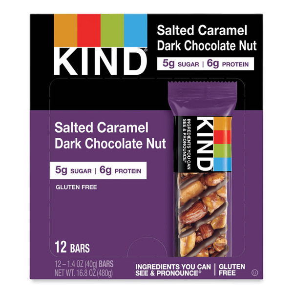 Nuts and Spices Bar, Salted Caramel and Dark Chocolate Nut, 1.4 oz, 12/Pack [SKU: KND26961]