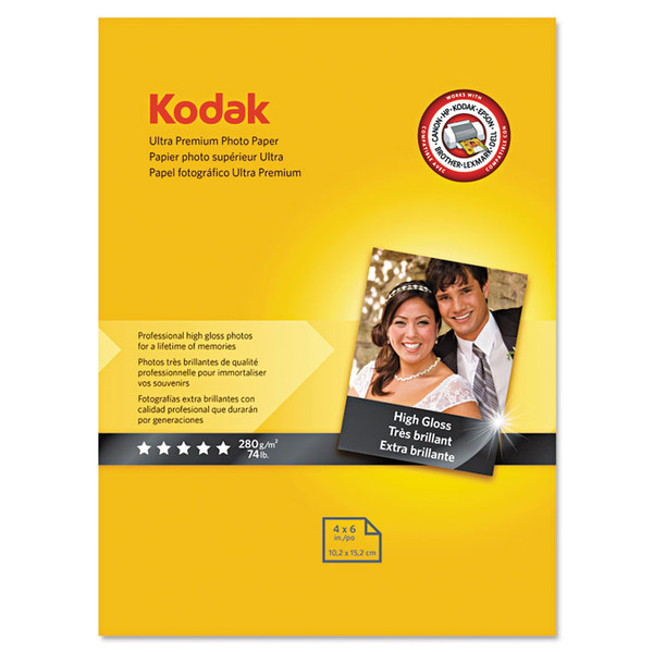 Ultra Premium Photo Paper, 10 mil, 4 x 6, High-Gloss White, 20/Pack [SKU: KOD8777757]