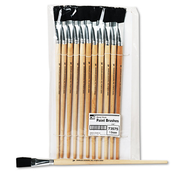 Long Handle Easel Brush, Size 18, Natural Bristle, Flat Profile, 12/Pack [SKU: LEO73575]