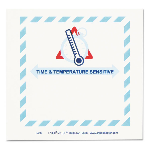 Shipping and Handling Self-Adhesive Labels, TIME and TEMPERATURE SENSITIVE, 5.5 x 5, Blue/Gray/Red/White, 500/Roll [SKU: LMTL450]
