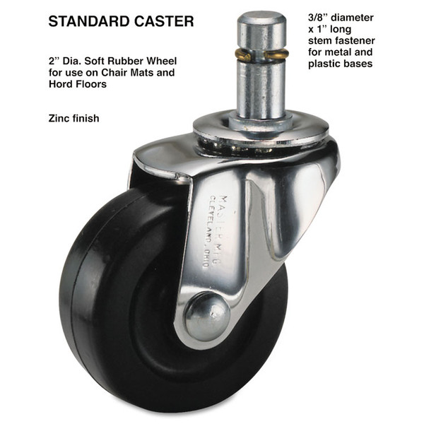 Standard Casters, Grip Ring Type K Stem, 2" Soft Rubber Wheel, Zinc, 4/Set [SKU: MAS32001]