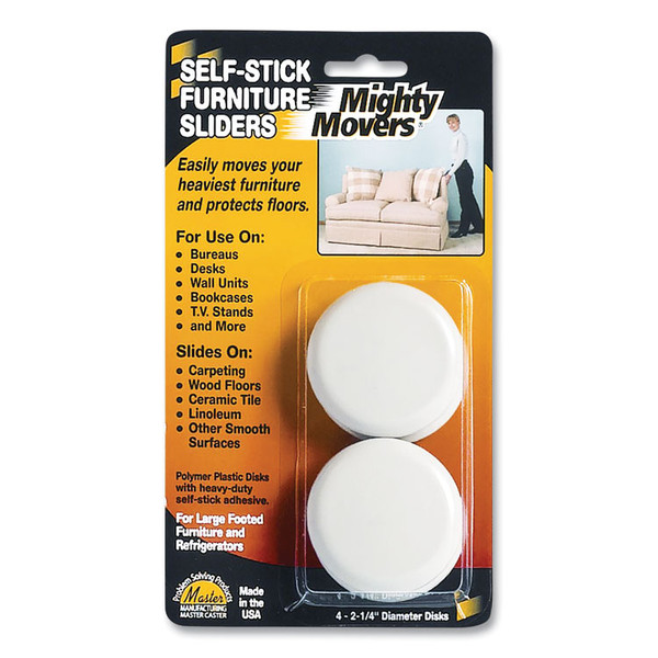 Mighty Movers Self-Stick Furniture Sliders, Round, 2.25" Diameter, Beige, 4/Pack [SKU: MAS87003]