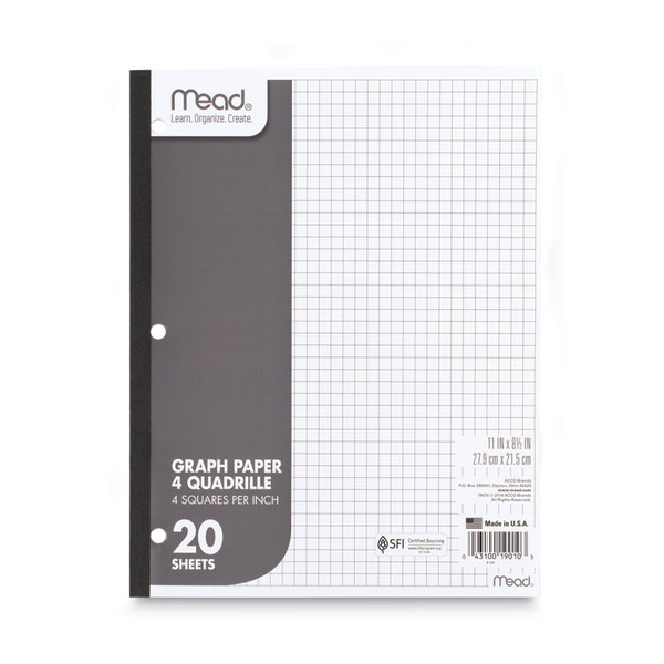 Graph Paper Tablet, 3-Hole, 8.5 x 11, Quadrille: 4 sq/in, 20 Sheets/Pad, 12 Pads/Pack [SKU: MEA19010]