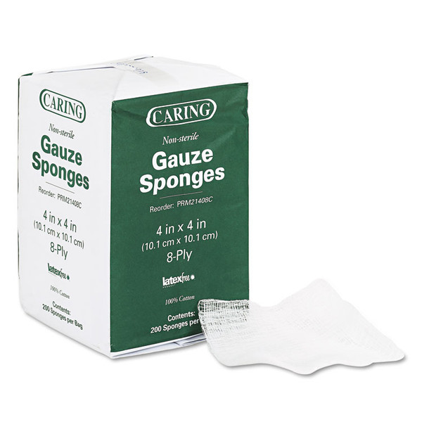 Caring Woven Gauze Sponges, Non-Sterile, 8-Ply, 4 x 4, 200/Pack [SKU: MIIPRM21408C]