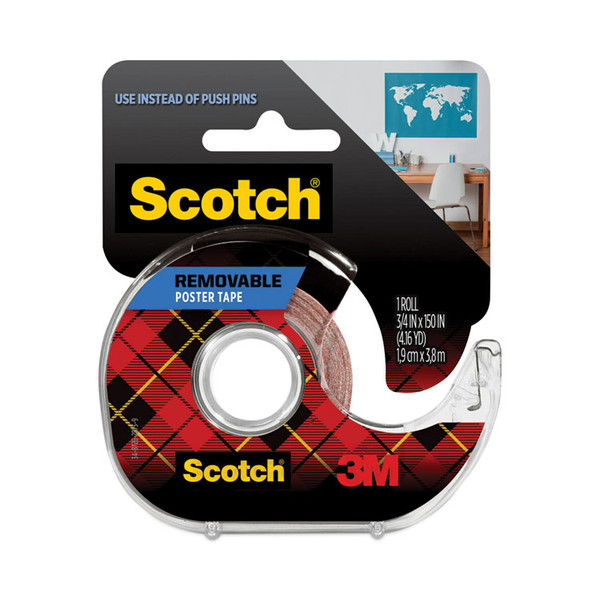 Wallsaver Removable Poster Tape with Dispenser, 1" Core, 0.75" x 12.5 ft, Clear [SKU: MMM109]