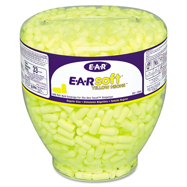 E-A-Rsoft Neon Tapered Earplug Refill, Cordless, Yellow, 500/Box [SKU: MMM3911004]