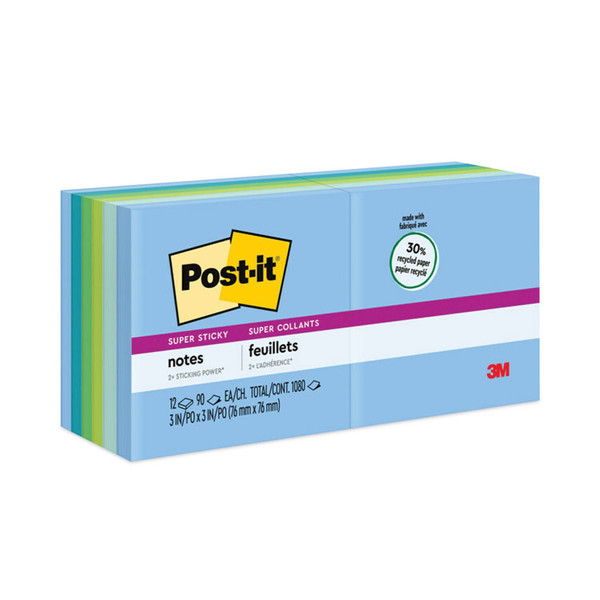 Recycled Notes in Oasis Collection Colors, 3" x 3", 90 Sheets/Pad, 12 Pads/Pack [SKU: MMM65412SST]