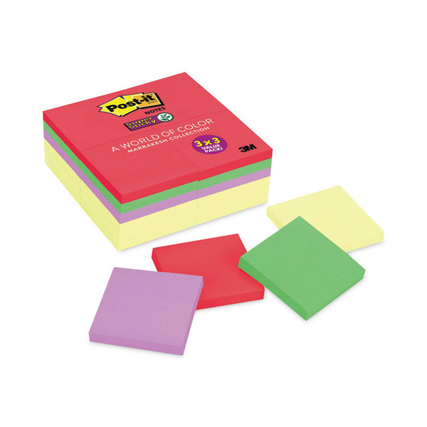 Office Notes Value Pack, 3" x 3", (12) Canary Yellow, (12) Playful Primaries Collection Colors, 90 Sheets/Pad, 24 Pads/Pack [SKU: MMM65424SSCYN]