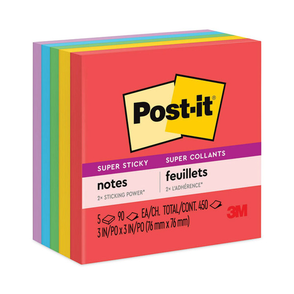 Pads in Playful Primary Collection Colors, 3" x 3", 90 Sheets/Pad, 5 Pads/Pack [SKU: MMM6545SSAN]