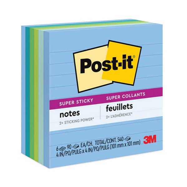 Recycled Notes in Oasis Collection Colors, Note Ruled, 4" x 4", 90 Sheets/Pad, 6 Pads/Pack [SKU: MMM6756SST]