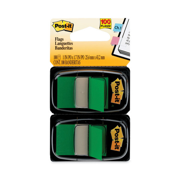 Standard Page Flags in Dispenser, Green, 100 Flags/Dispenser [SKU: MMM680GN2]