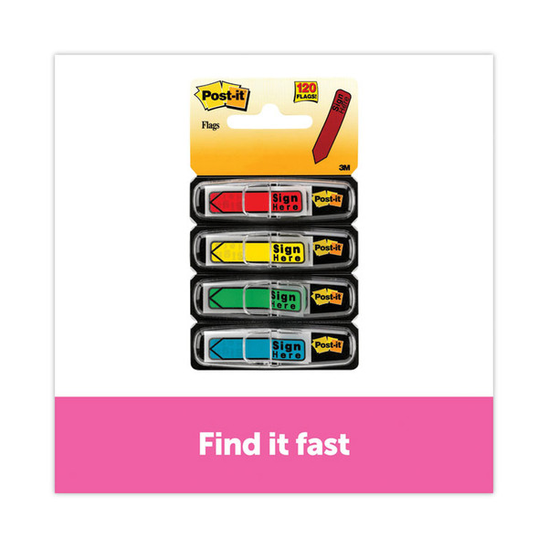 Arrow Message 0.5" Page Flags w/Dispensers, "Sign Here", Asst Primary, 30 Flags Dispenser, 4 Dispensers/Pack [SKU: MMM684SH]
