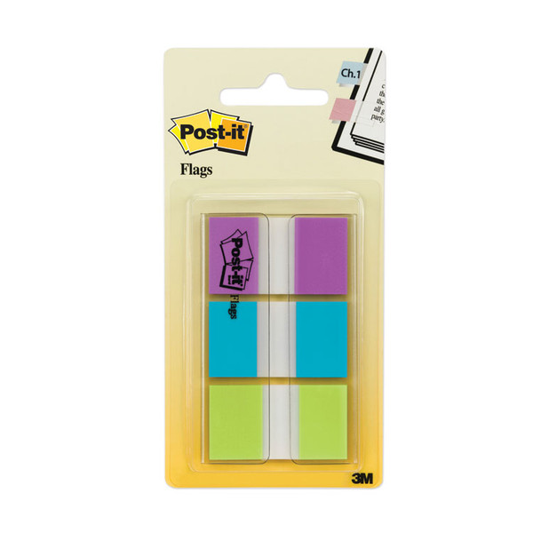 0.94" Wide Flags with Dispenser, Bright Blue, Bright Green, Purple, 60 Flags [SKU: MMM70071493244]