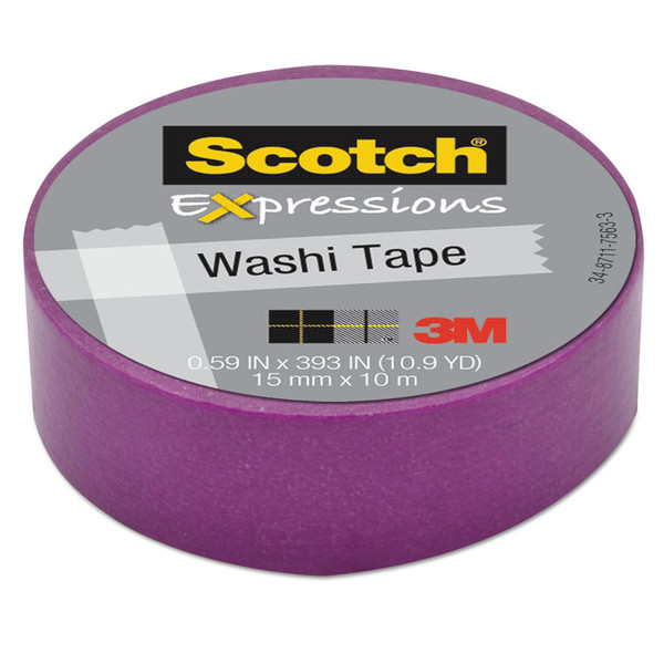 Expressions Washi Tape, 1.25" Core, 0.59" x 32.75 ft, Purple [SKU: MMMC314PUR]