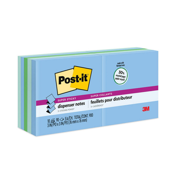 Recycled Pop-up Notes in Oasis Collection Colors, 3" x 3", 90 Sheets/Pad, 10 Pads/Pack [SKU: MMMR33010SST]
