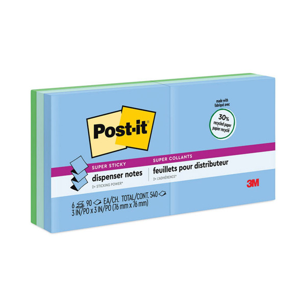 Recycled Pop-up Notes in Oasis Collection Colors, 3" x 3", 90 Sheets/Pad, 6 Pads/Pack [SKU: MMMR3306SST]