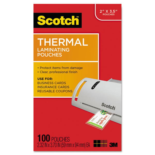 Laminating Pouches, 5 mil, 3.75" x 2.38", Gloss Clear, 100/Pack [SKU: MMMTP5851100]