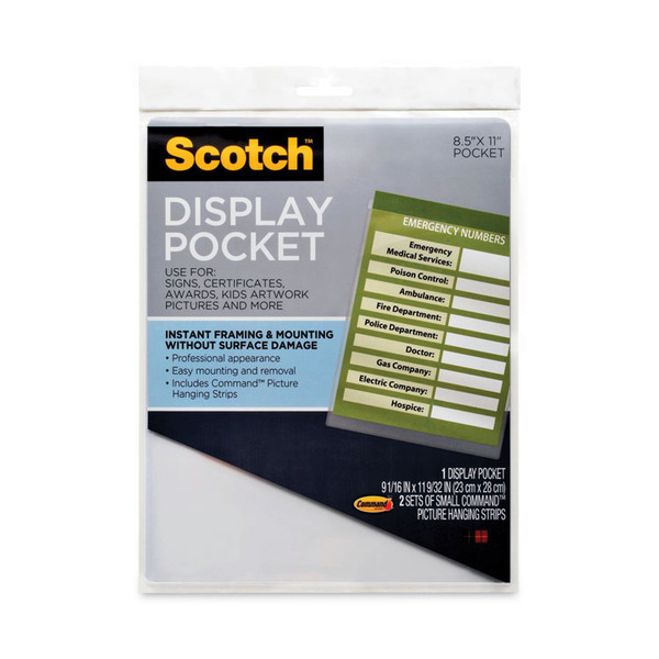 Display Pocket, Removable Interlocking Fasteners, Plastic, 8.5 x 11, Clear [SKU: MMMWL854C]