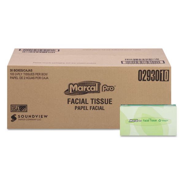 100% Recycled Convenience Pack Facial Tissue, Septic Safe, 2-Ply, White, 100 Sheets/Box, 30 Boxes/Carton [SKU: MRC2930]