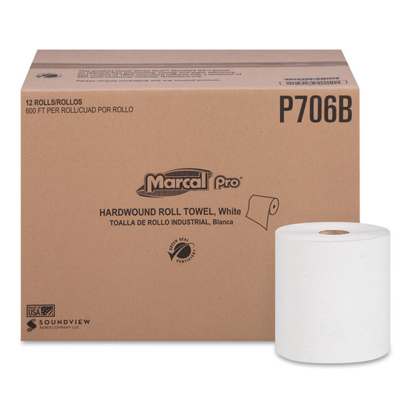 Hardwound Roll Paper Towels, 1-Ply, 7.88" x 600 ft, White, 12 Rolls/Carton [SKU: MRCP706B]