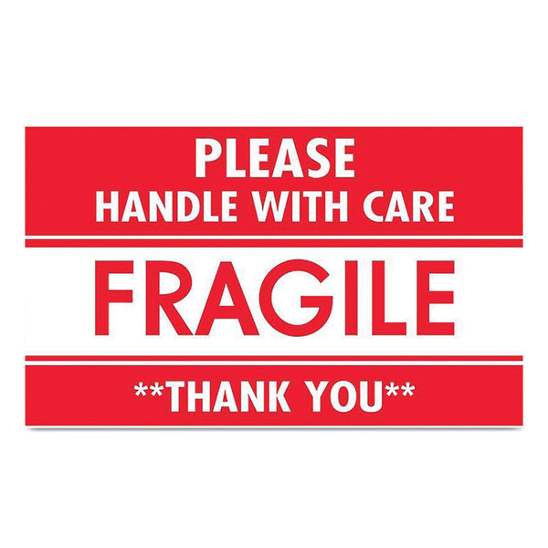 Pre-Printed Message Labels, Fragile-Please Handle with Care-Thank You, 3 x 5, Red/White, 500/Roll [SKU: MXPLABDL1270]