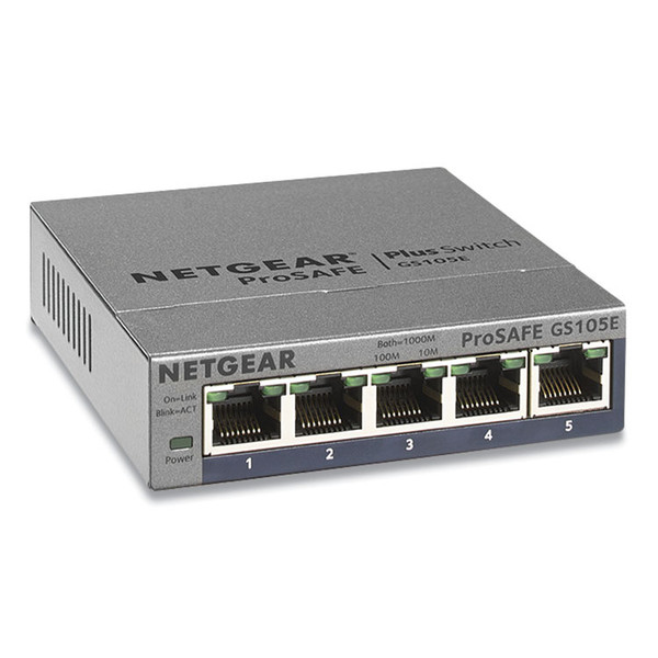 ProSAFE Smart Managed Plus Gigabit Ethernet Switch, 10 Gbps Bandwidth, 128 KB Buffer, 5 Ports [SKU: NGRGS105E200NAS]