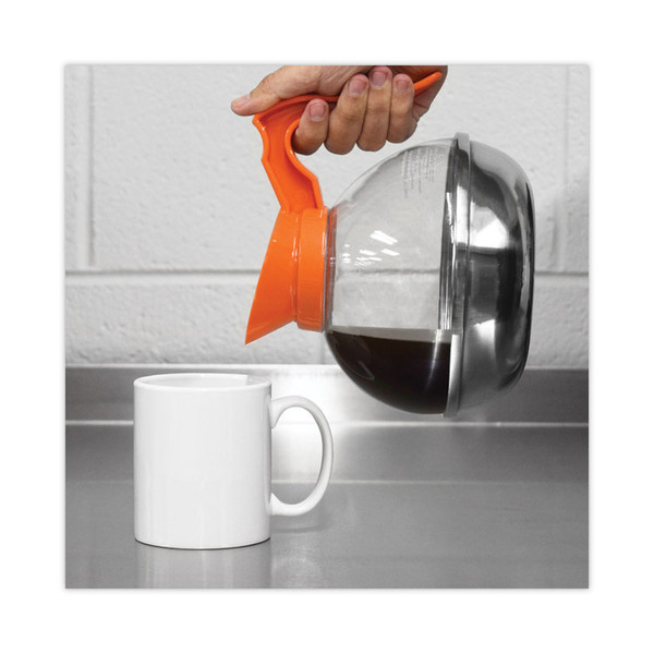 Unbreakable Decaffeinated Coffee Decanter, 12-Cup, Stainless Steel/Polycarbonate, Orange Handle [SKU: OGFCPU13]