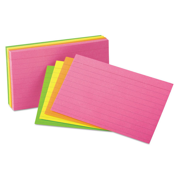 Ruled Index Cards, 3 x 5, Glow Green/Yellow, Orange/Pink, 100/Pack [SKU: OXF40279]