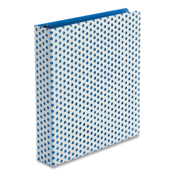 Punch Pop Fashion Binder, 3 Rings, 1.5" Capacity, 11 x 8.5, White/Blue Polka Dot Design [SKU: OXF42501]
