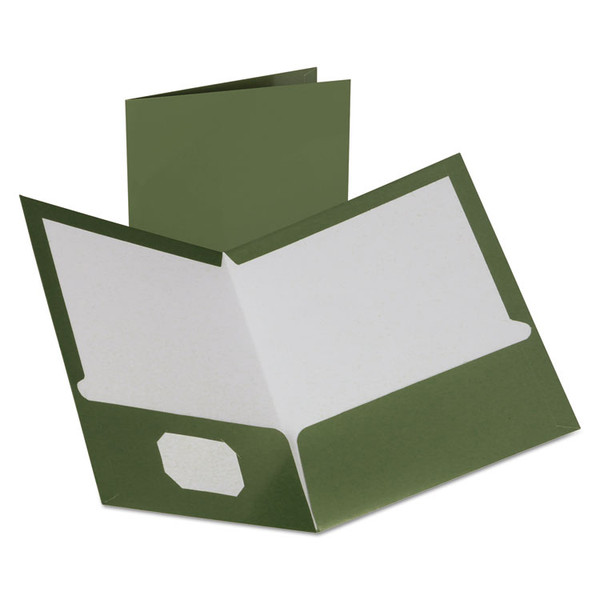 Two-Pocket Laminated Folder, 100-Sheet Capacity, 11 x 8.5, Metallic Green, 25/Box [SKU: OXF5049560]
