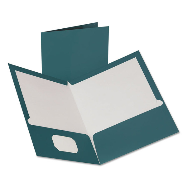 Two-Pocket Laminated Folder, 100-Sheet Capacity, 11 x 8.5, Metallic Teal, 25/Box [SKU: OXF5049561]