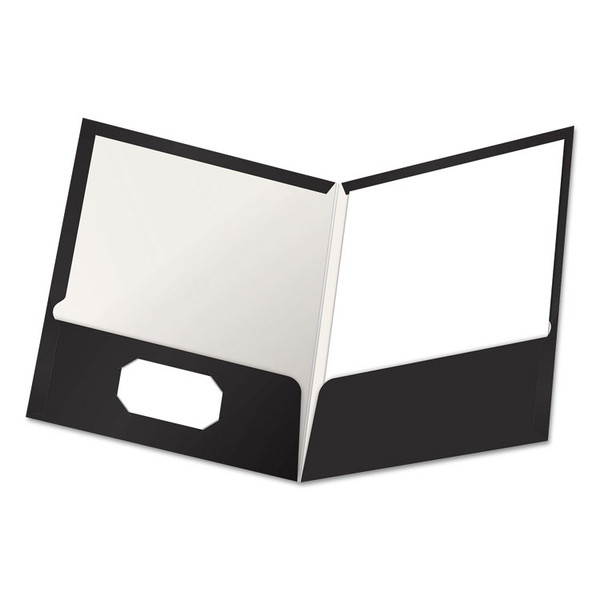 High Gloss Laminated Paperboard Folder, 100-Sheet Capacity, 11 x 8.5, Black, 25/Box [SKU: OXF51706]