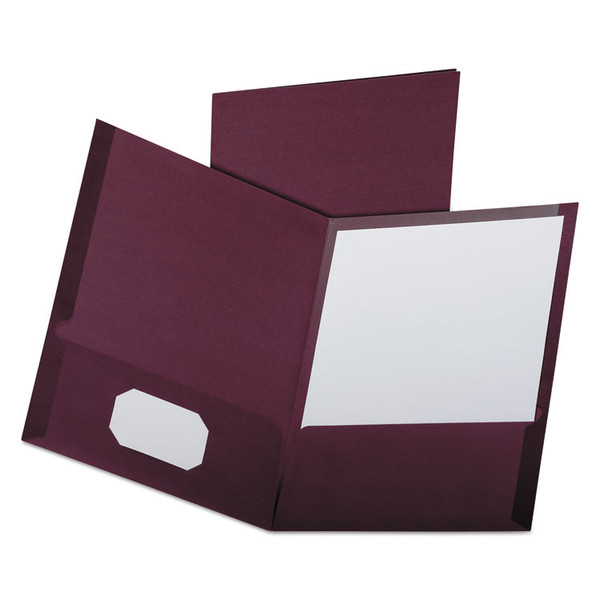 Linen Finish Twin Pocket Folders, 100-Sheet Capacity, 11 x 8.5, Burgundy, 25/Box [SKU: OXF53441]