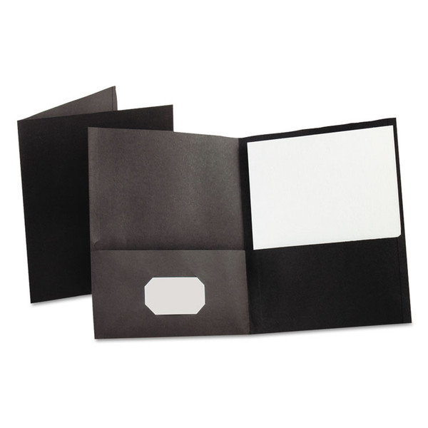Twin-Pocket Folder, Embossed Leather Grain Paper, 0.5" Capacity, 11 x 8.5, Black, 25/Box [SKU: OXF57506]