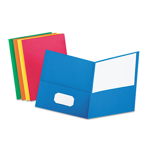 Twin-Pocket Folder, Embossed Leather Grain Paper, 0.5" Capacity, 11 x 8.5, Assorted Colors, 25/Box [SKU: OXF57513]